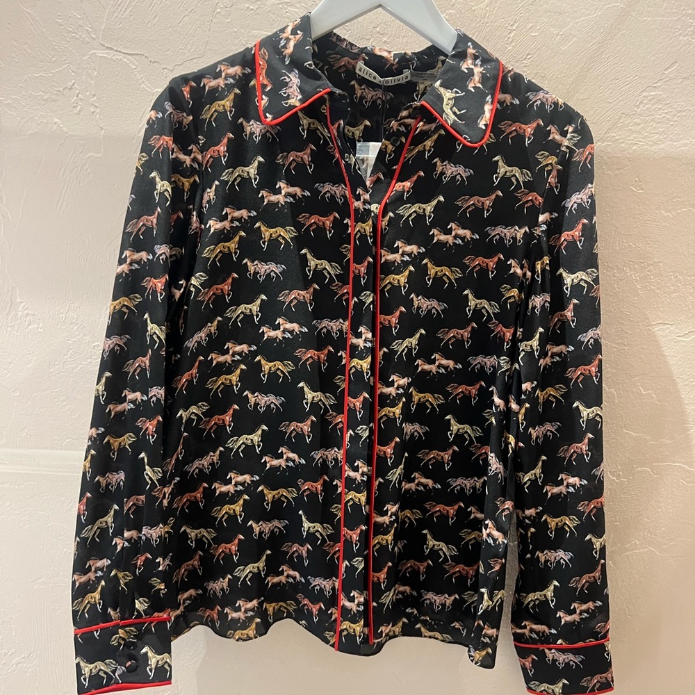 Alice & Olivia Willa Placket Top Rodeo Black